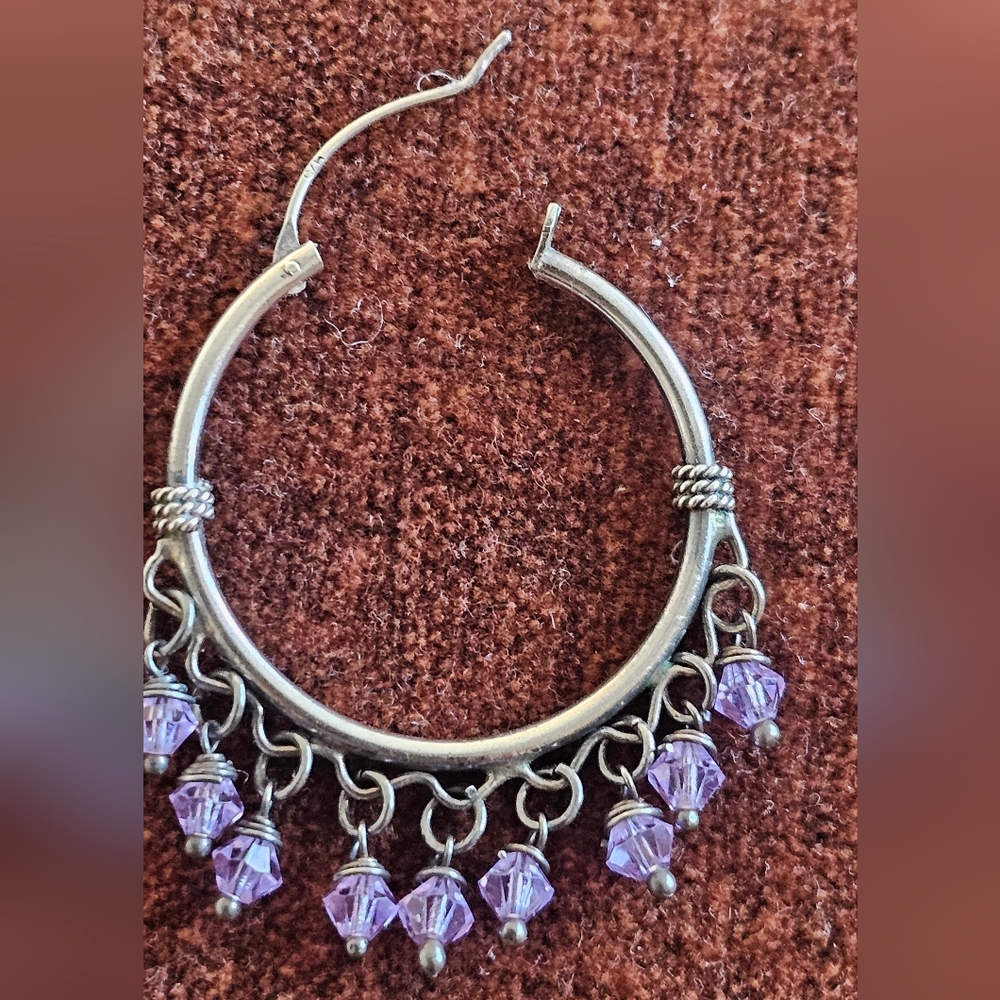 Elegant Sterling Silver Hoop Earrings with  Amethyst